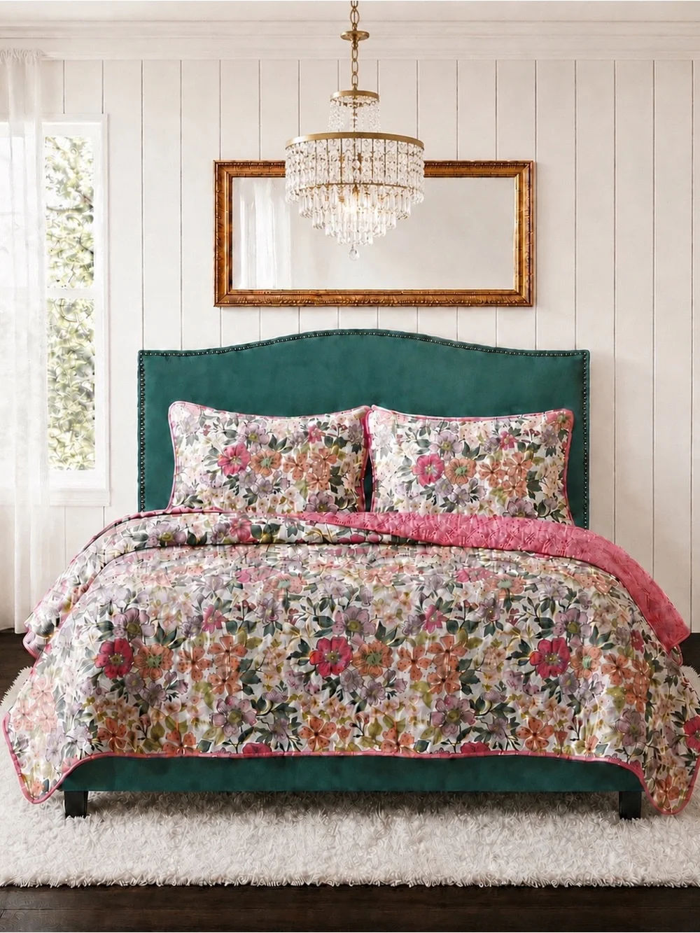 Nanshing Eira Pink Floral 3 Piece Quilt Set